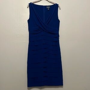 American Living Dress Blue Sleevless Size12 Layered BodyCon Ruffle Ruched V-Neck